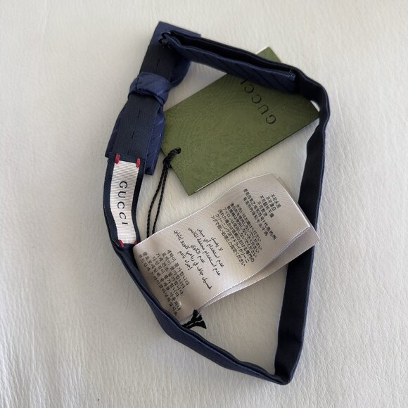 NWT GUCCI Bowtie Bow Tie Blue GG Silk 100% Authentic - Picture 7 of 10